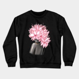 Black and white girl with color beautiful flowers in her head. Crewneck Sweatshirt